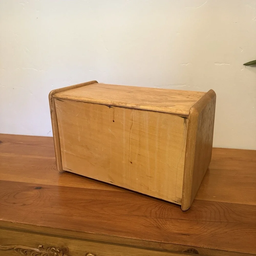 Vintage Hinge Front Solid Oak Breadbox Cutting Board